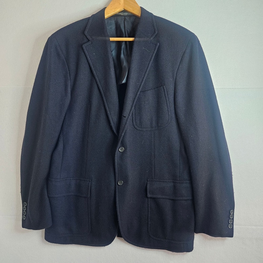 Polo Ralph Lauren Mens 42R Navy Wool Cashmere Herringbone Blazer Italy Princeton
